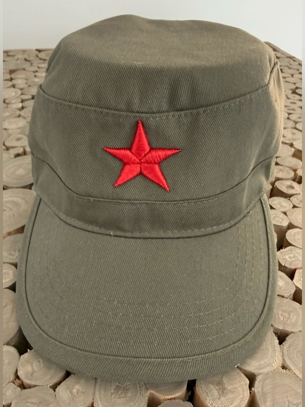 Vintage Olive Green Military Cap with Red Star